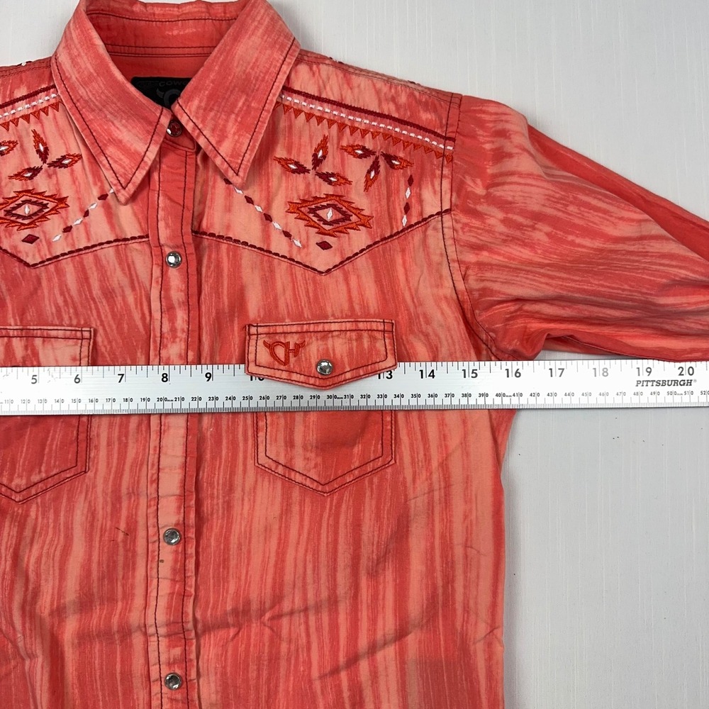Cowgirl Hardware Women Orange Acid Wash Embroidered Western Snap Shirt Medium - Picture 5 of 10